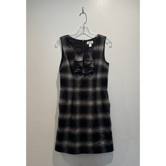 Ann Taylor Loft Size 4 Wool Blend Plaid Print Dress Academia Sleeveless Sheath - Picture 1 of 6